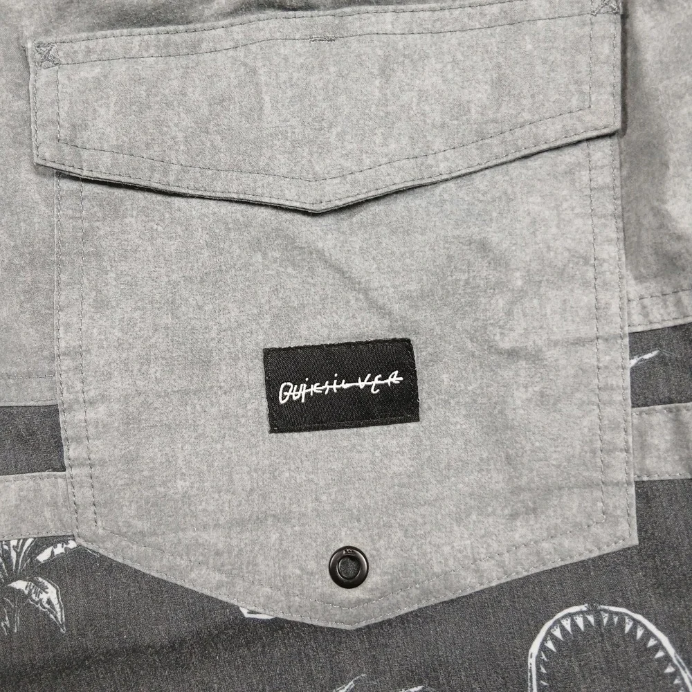 Quiksilver‎ Board Shorts Mens 36 Grey Shark Jaw Palm Print Swim Trunks Surf